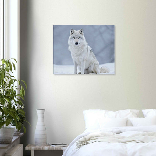Witte Wolf Canvas 60x75cm – Arctisch Sneeuwlandschap – Wanddecoratie Woonkamer