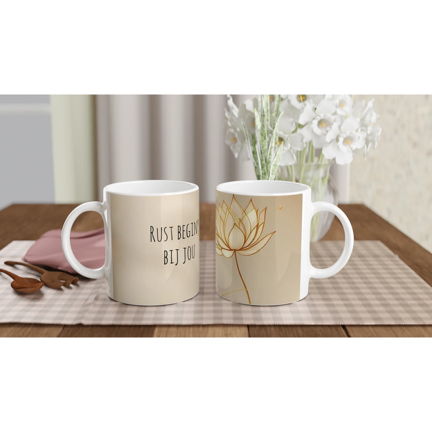 Mok met tekst mindfulness lotus koffie mok keramiek 325ml cadeau rust