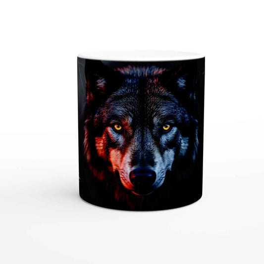 Wolf Mok 325ml – Mystieke Wolf Gele Ogen – Koffie Mok Keramiek Zwart