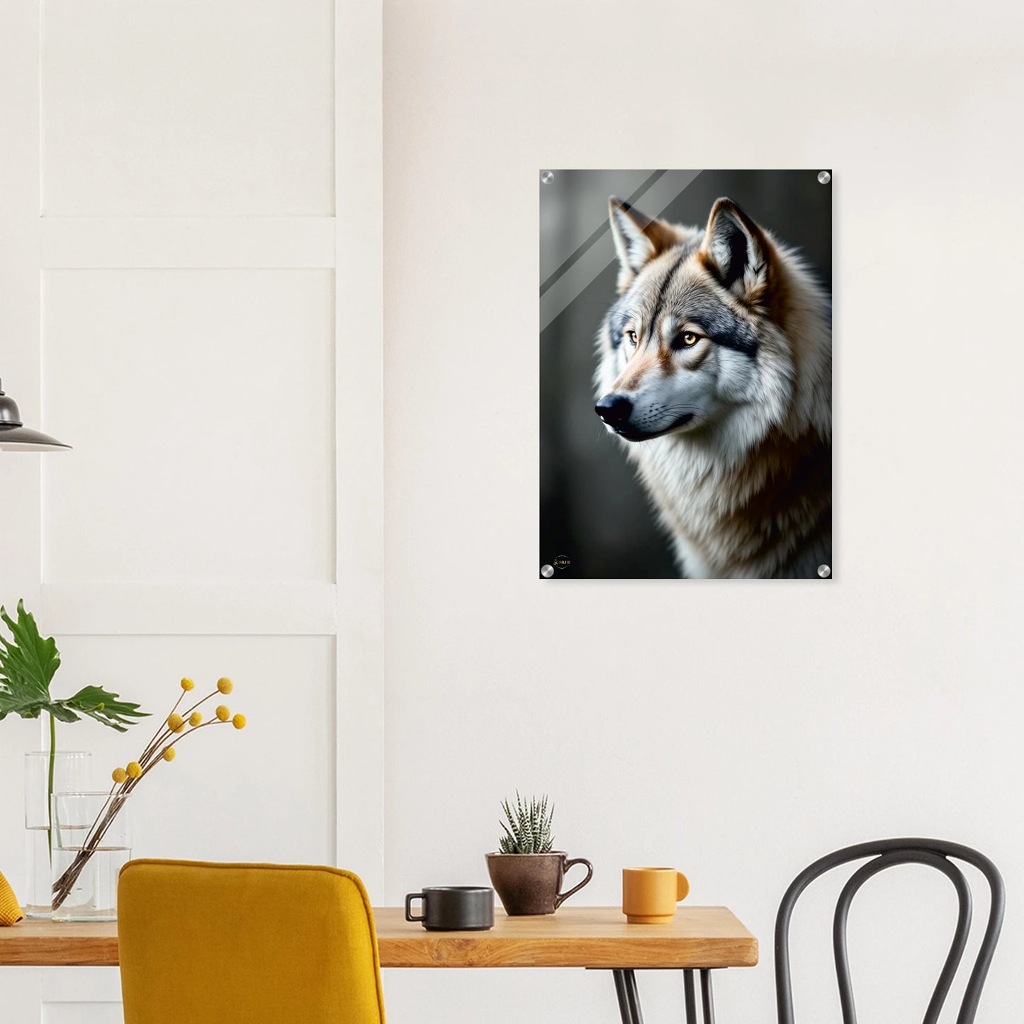 Wolf plexiglas kunst wanddecoratie 50x70cm premium mystieke dieren kunst detail