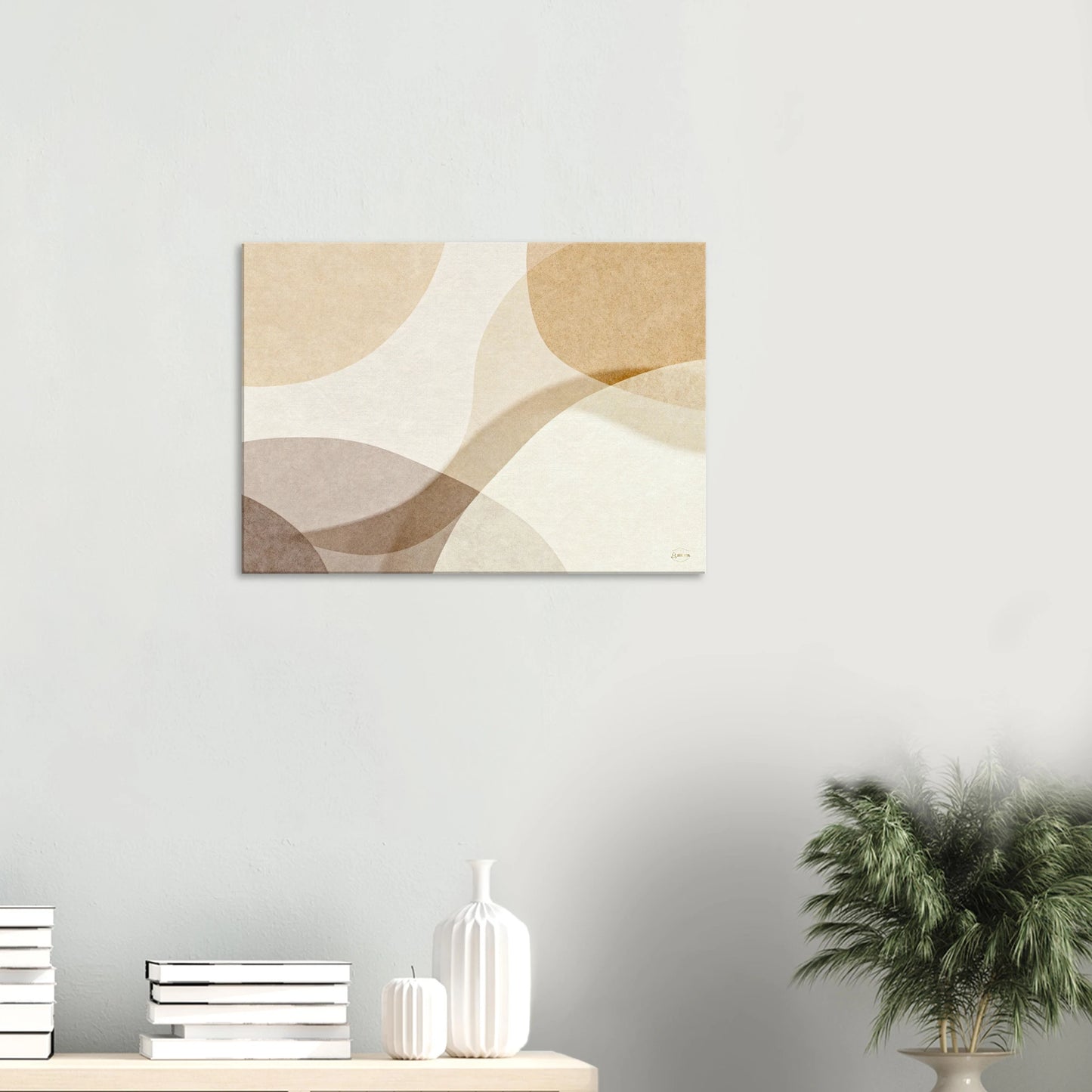 Abstract organische vormen canvas 50x70cm beige wanddecoratie moderne kunst aan de muur