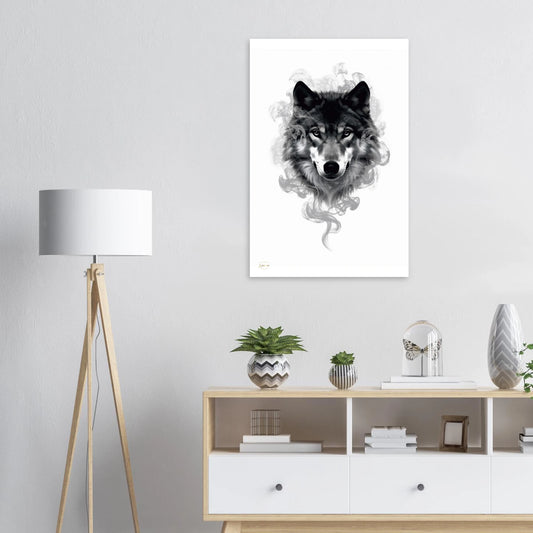 Abstract rook wolf aluminium print 60x90cm dibond wanddecoratie moderne kunst mystiek
