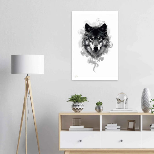 Wolf Aluminium Print 60x90cm – Abstract Rook Wolf – Premium Dibond Wanddecoratie