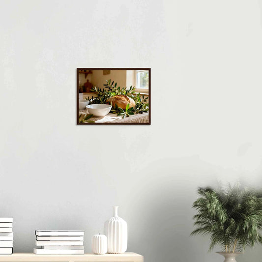 Wanddecoratie Keuken 30x40cm – Brood Poster Houten Lijst – Rustiek Schilderij