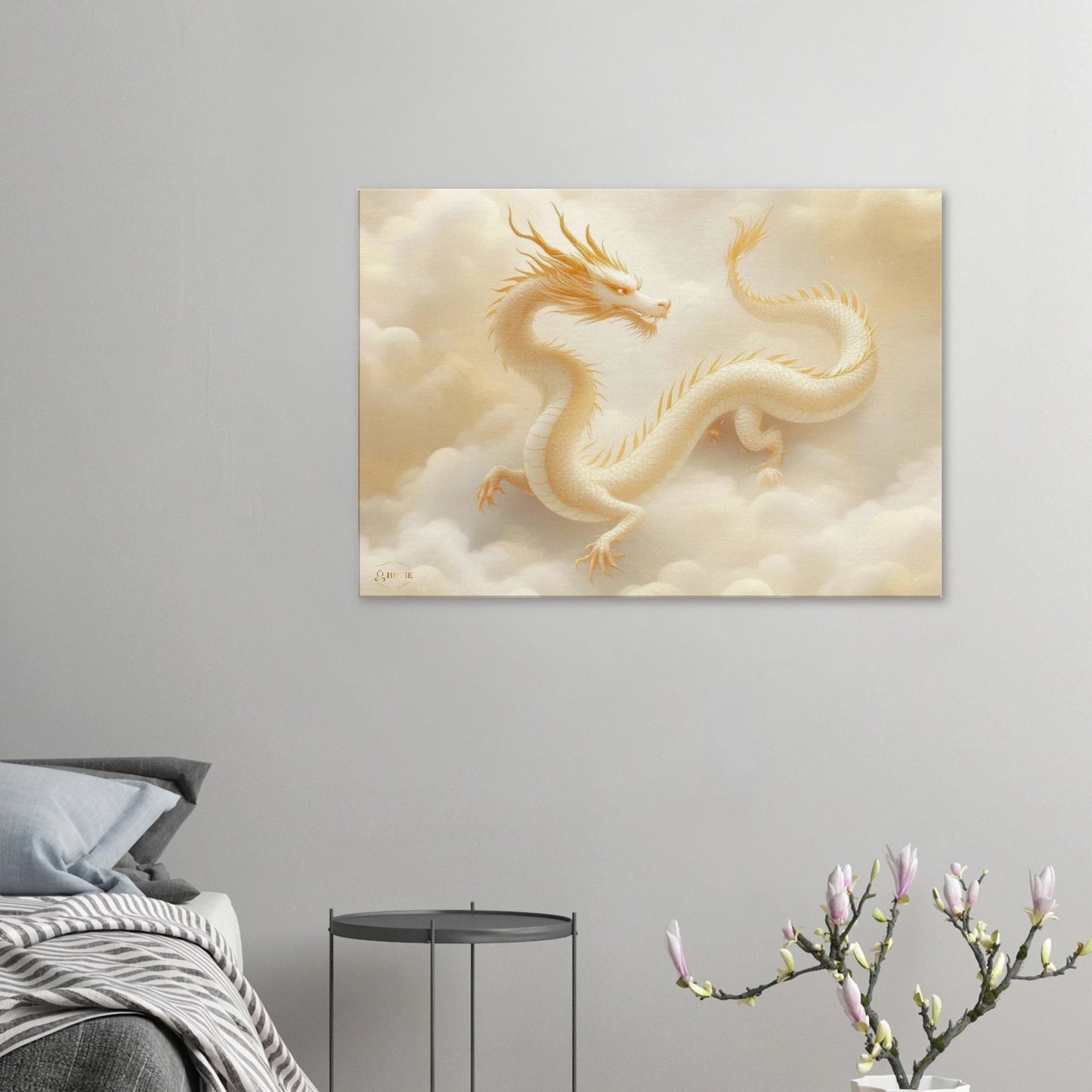 Oosterse draak canvas wanddecoratie 70x100cm premium kunst aan de muur woonkamer