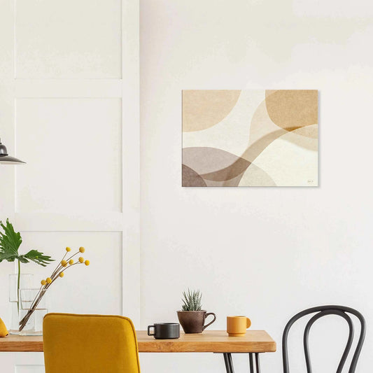 Wanddecoratie Woonkamer 50x70cm – Abstract Organische Vormen Beige – Moderne Canvas Kunst