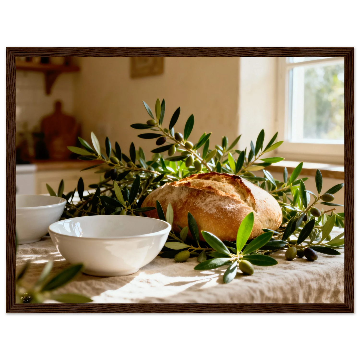 Wanddecoratie keuken - Rustieke brood poster collectie met houten lijst voor landelijke keuken