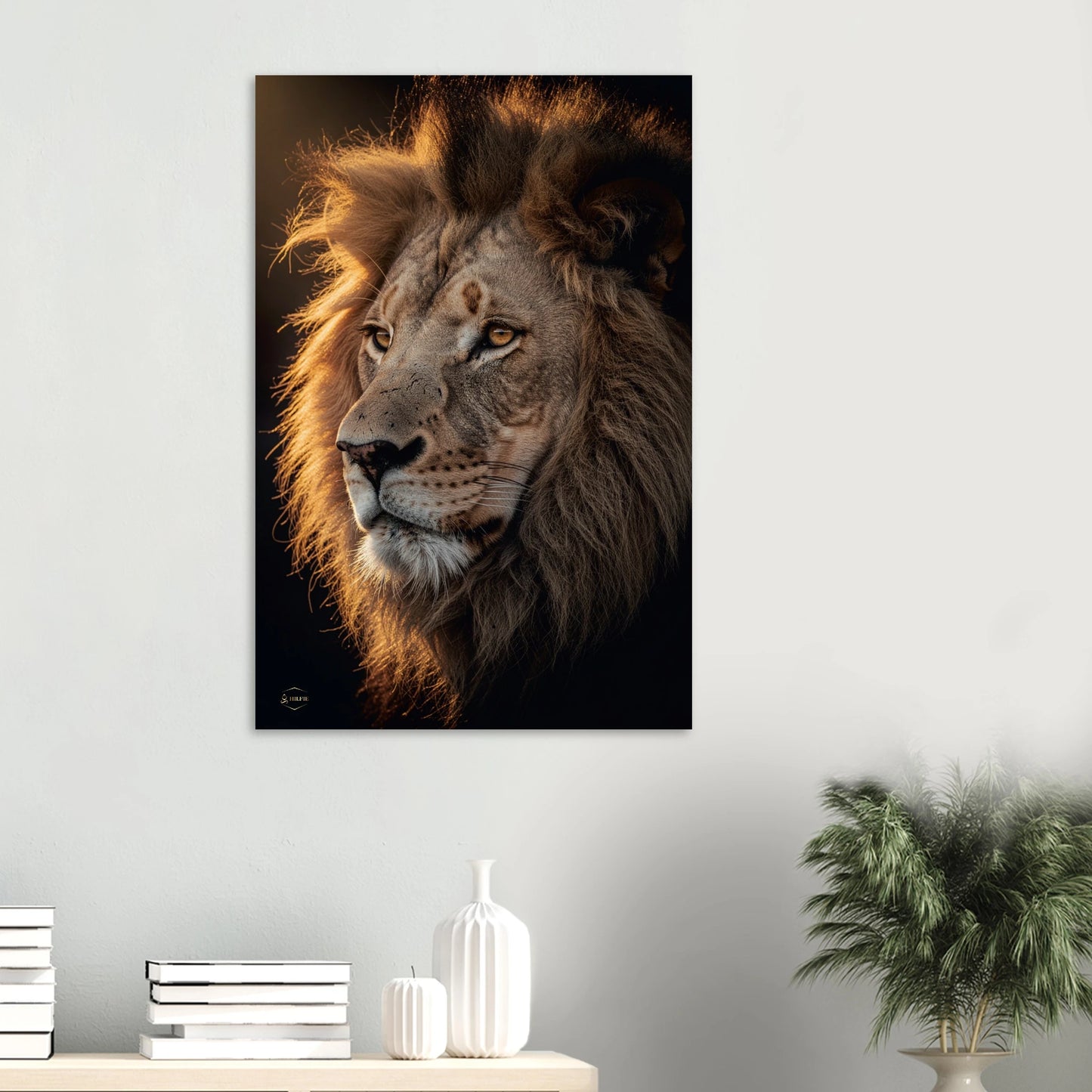 Leeuw aluminium print 60x90cm mystieke leeuw luxe donkere stijl dibond wanddecoratie premium