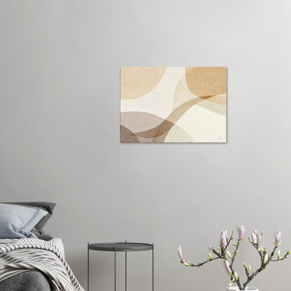 Moderne wanddecoratie woonkamer abstract canvas 50x70cm beige organische vormen kunst