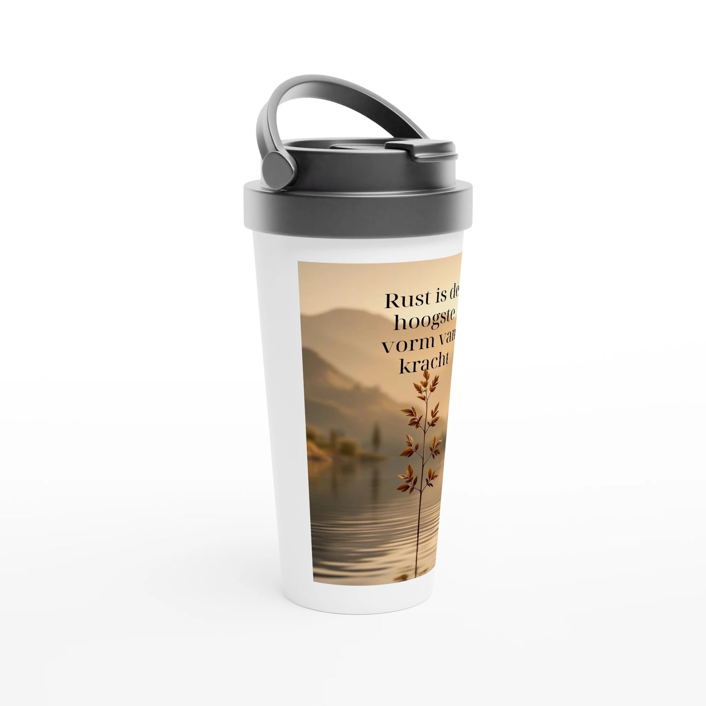 Mindfulness reismok met tekst thermosbeker koffie mok 440ml RVS quote detail