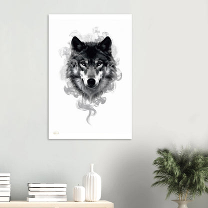 Wolf aluminium print 60x90cm abstract rook wolf dibond wanddecoratie premium mystieke kunst