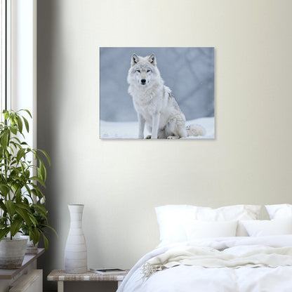 Arctische witte wolf canvas wanddecoratie 60x75cm mystiek sneeuwlandschap kunst aan de muur