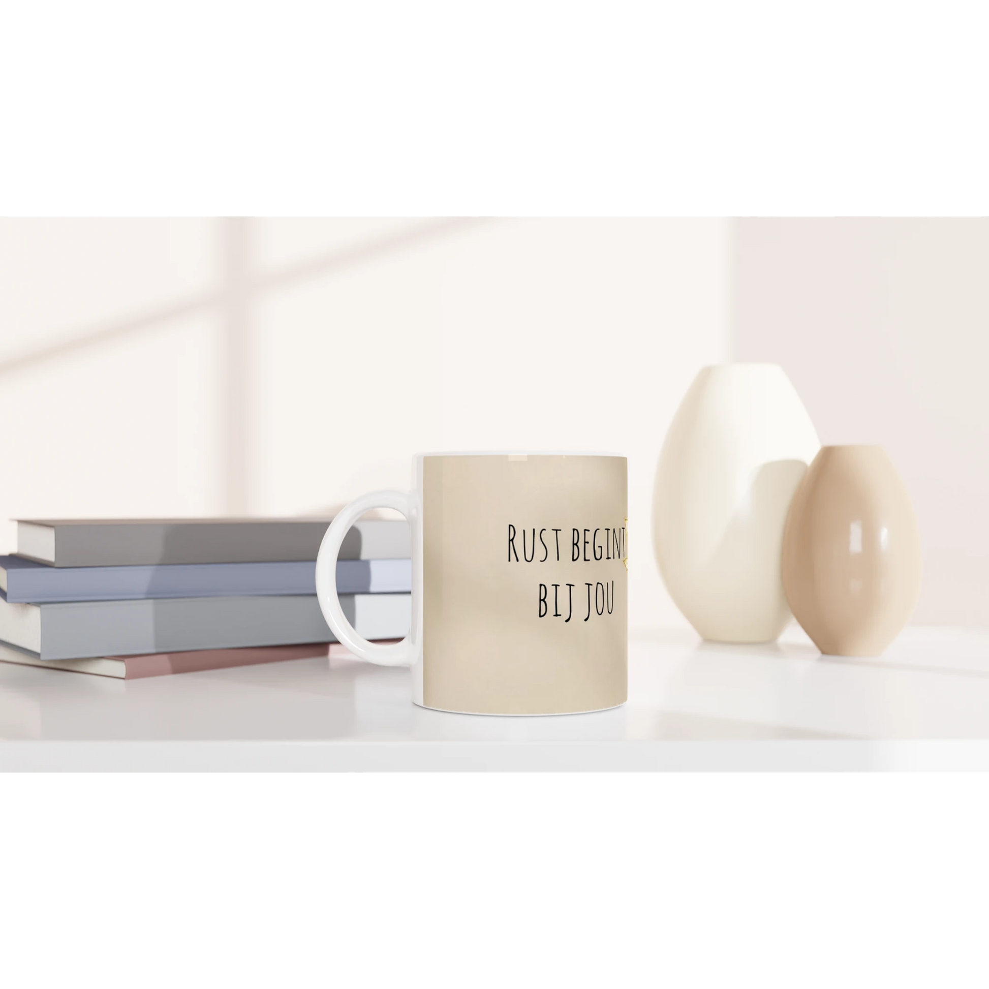 Mindfulness mok keramiek 325ml lotus design detail koffie mok met tekst cadeau