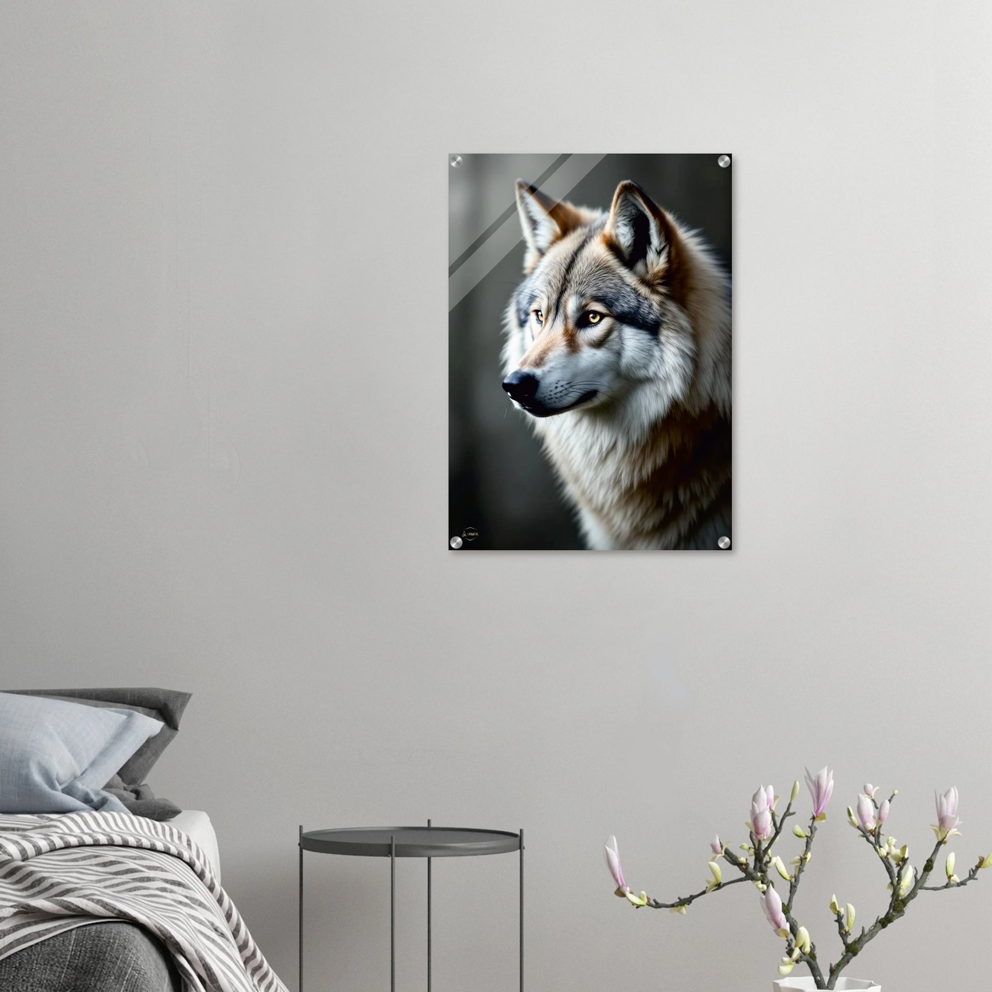 Plexiglas wolf wanddecoratie 50x70cm luxe kunst aan de muur mystiek