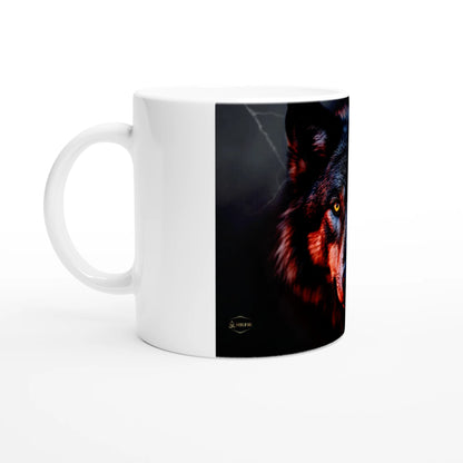 Wolf mok 325ml handvat detail mystieke wolf gele ogen keramiek koffie mok zwart