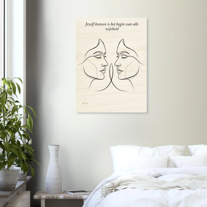 Inspirerende houten wanddecoratie poster mindfulness stoïcijns meditatie 60x80cm