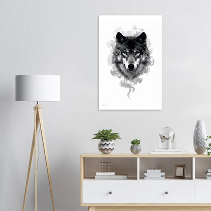 Abstract rook wolf aluminium print 60x90cm dibond wanddecoratie moderne kunst mystiek