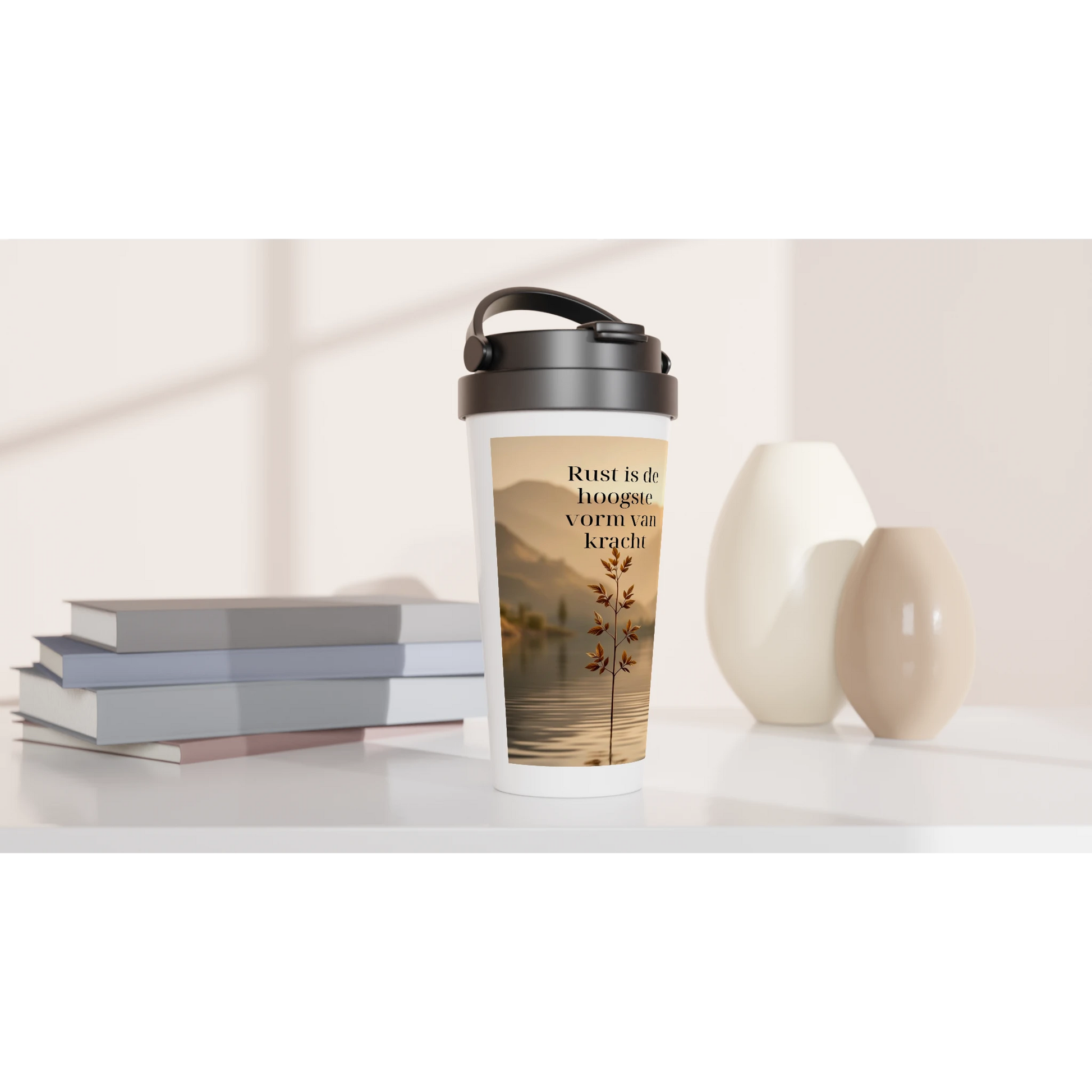 Mindfulness thermosbeker reismok koffie mok met tekst 440ml duurzaam RVS onderweg