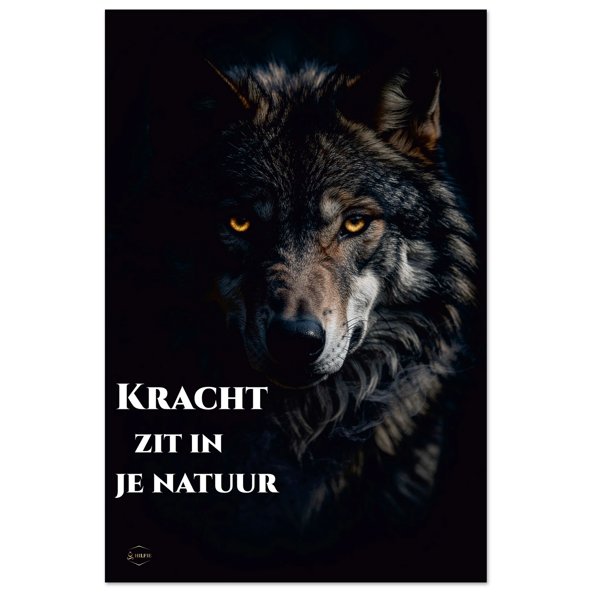Wolf aluminium print 60x90cm detail kracht zit in je natuur motivatie dibond wanddecoratie premium