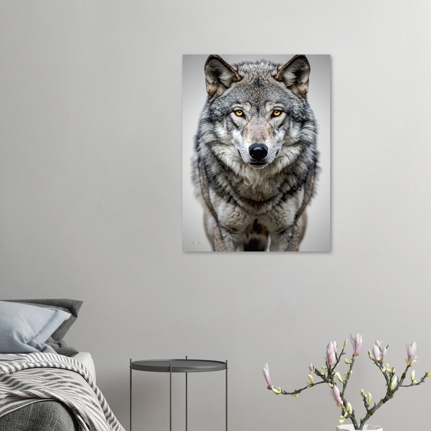 Aluminium wolf print 60x80cm close-up dibond wanddecoratie premium kunst aan de muur