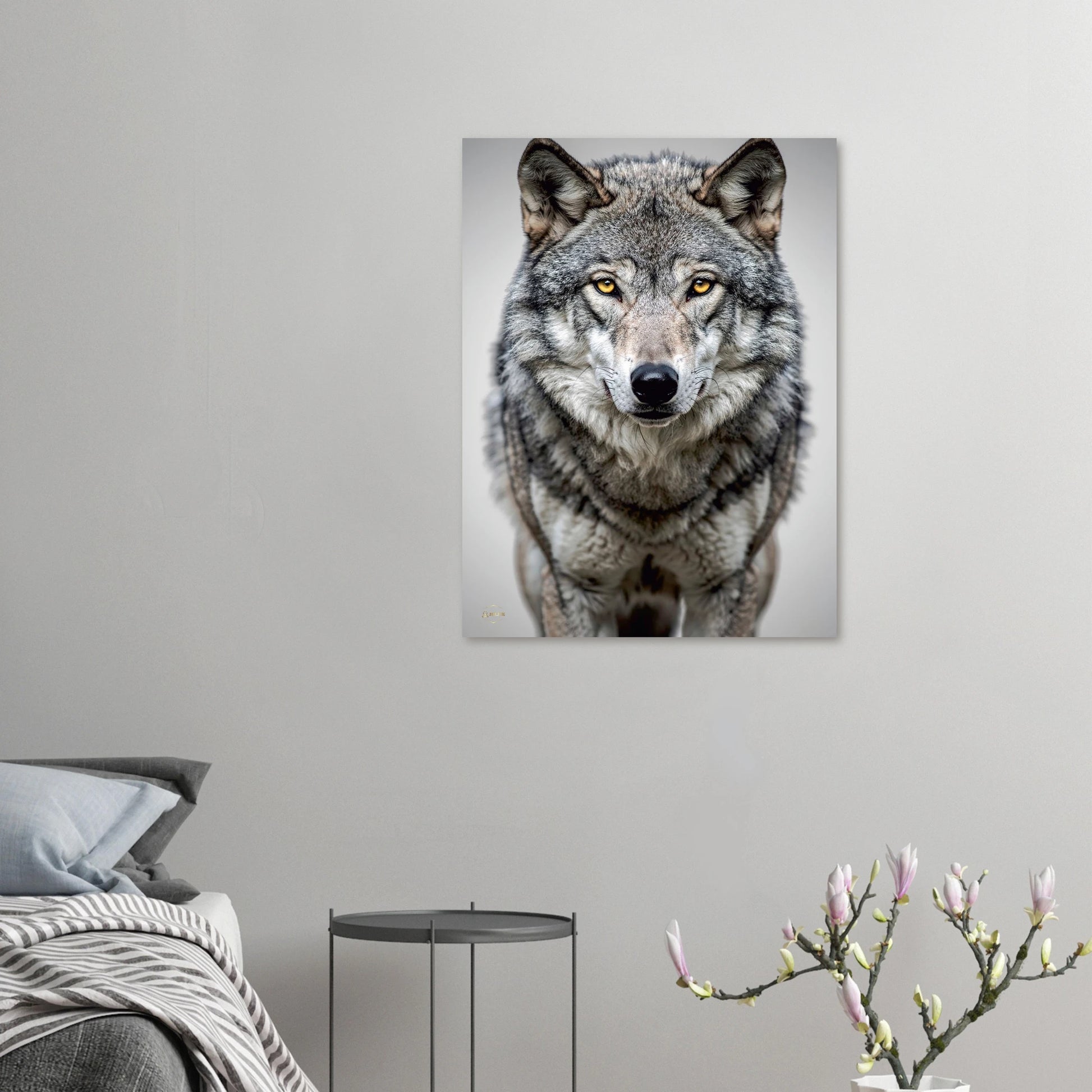 Aluminium wolf print 60x80cm close-up dibond wanddecoratie premium kunst aan de muur