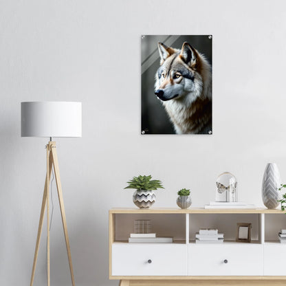 Luxe wolf plexiglas wanddecoratie 50x70cm premium kunst aan de muur mystiek
