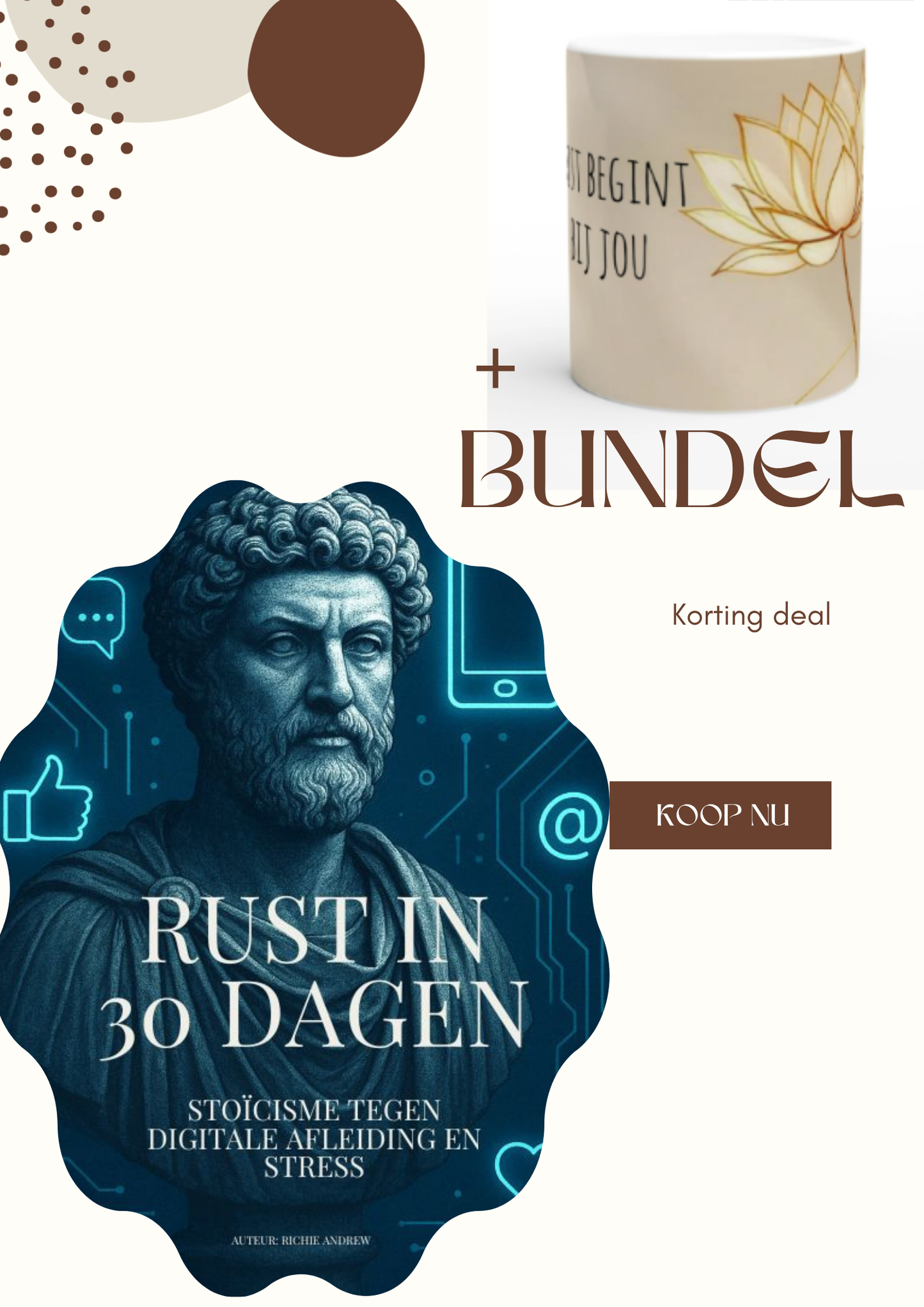 Mindful Start Pakket - Stoïcisme E-boek Meditations Marcus Aurelius + Mindfulness Mok met Tekst Bundel