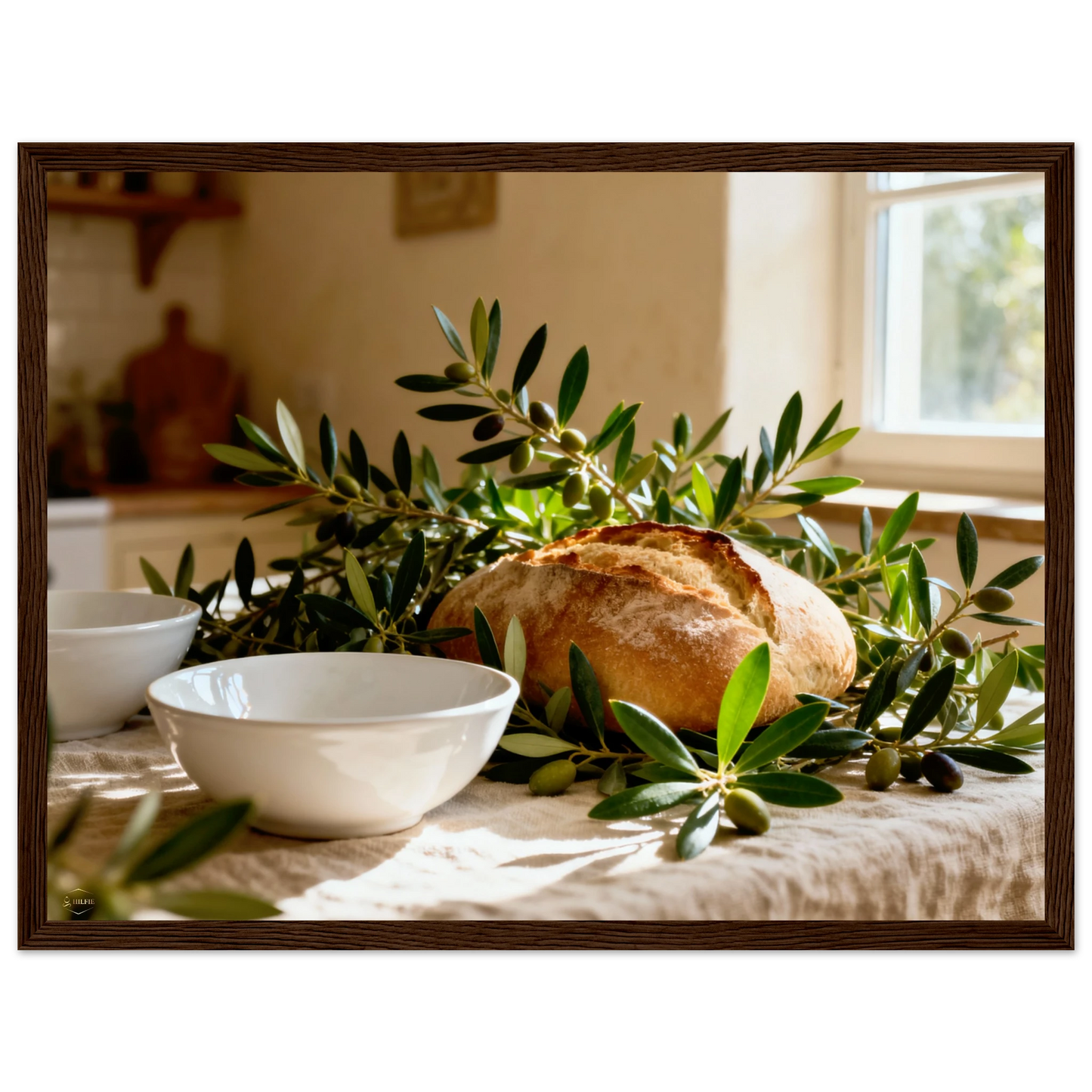 Wanddecoratie keuken brood poster 30x40cm houten lijst - Rustiek schilderij voor landelijke keuken