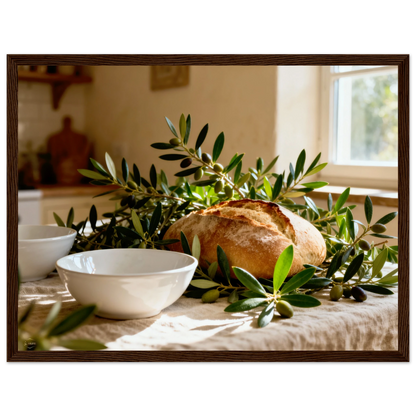 Wanddecoratie keuken brood poster 30x40cm houten lijst - Rustiek schilderij voor landelijke keuken