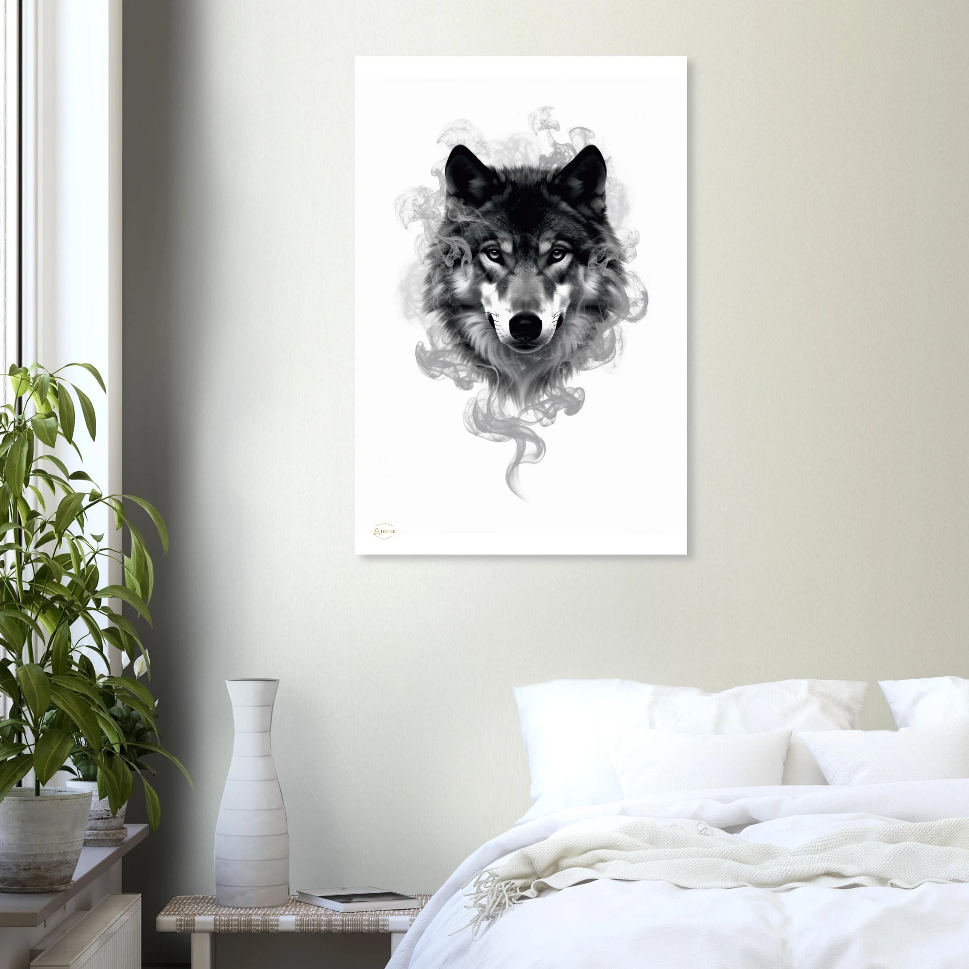 Abstract rook wolf aluminium print 60x90cm woonkamer plaatsing dibond kunst moderne