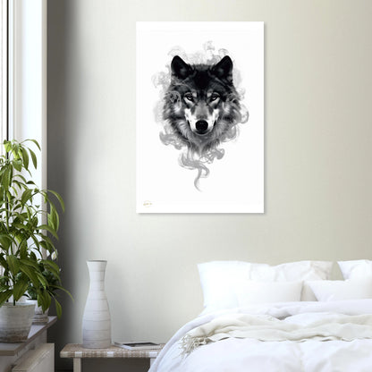 Abstract rook wolf aluminium print 60x90cm woonkamer plaatsing dibond kunst moderne