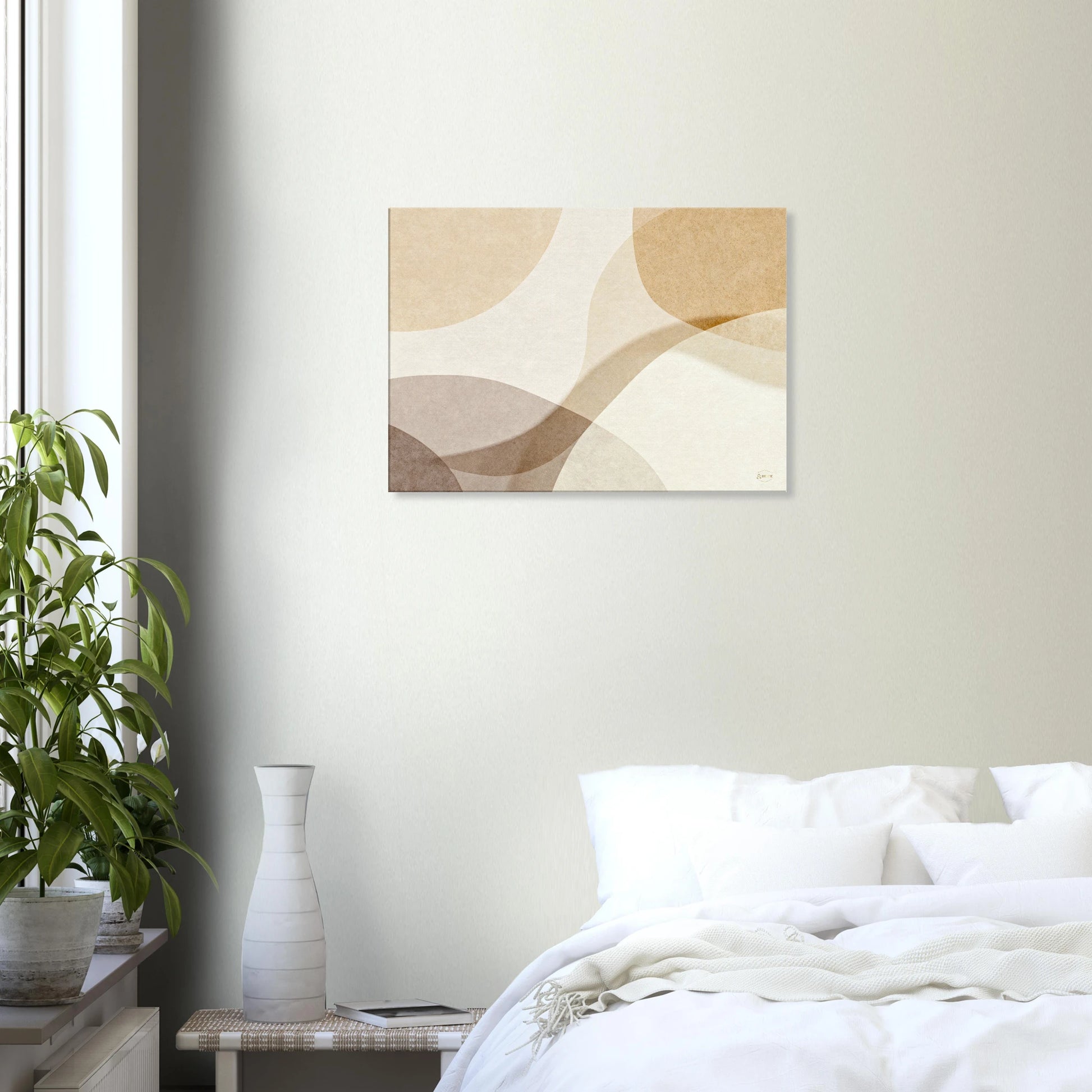 Minimalistische wanddecoratie abstract canvas 50x70cm beige organische vormen muur schilderijen