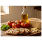 Wanddecoratie keuken 30x40cm mediterraanse ingrediënten tomaten olijfolie brood rustiek schilderij