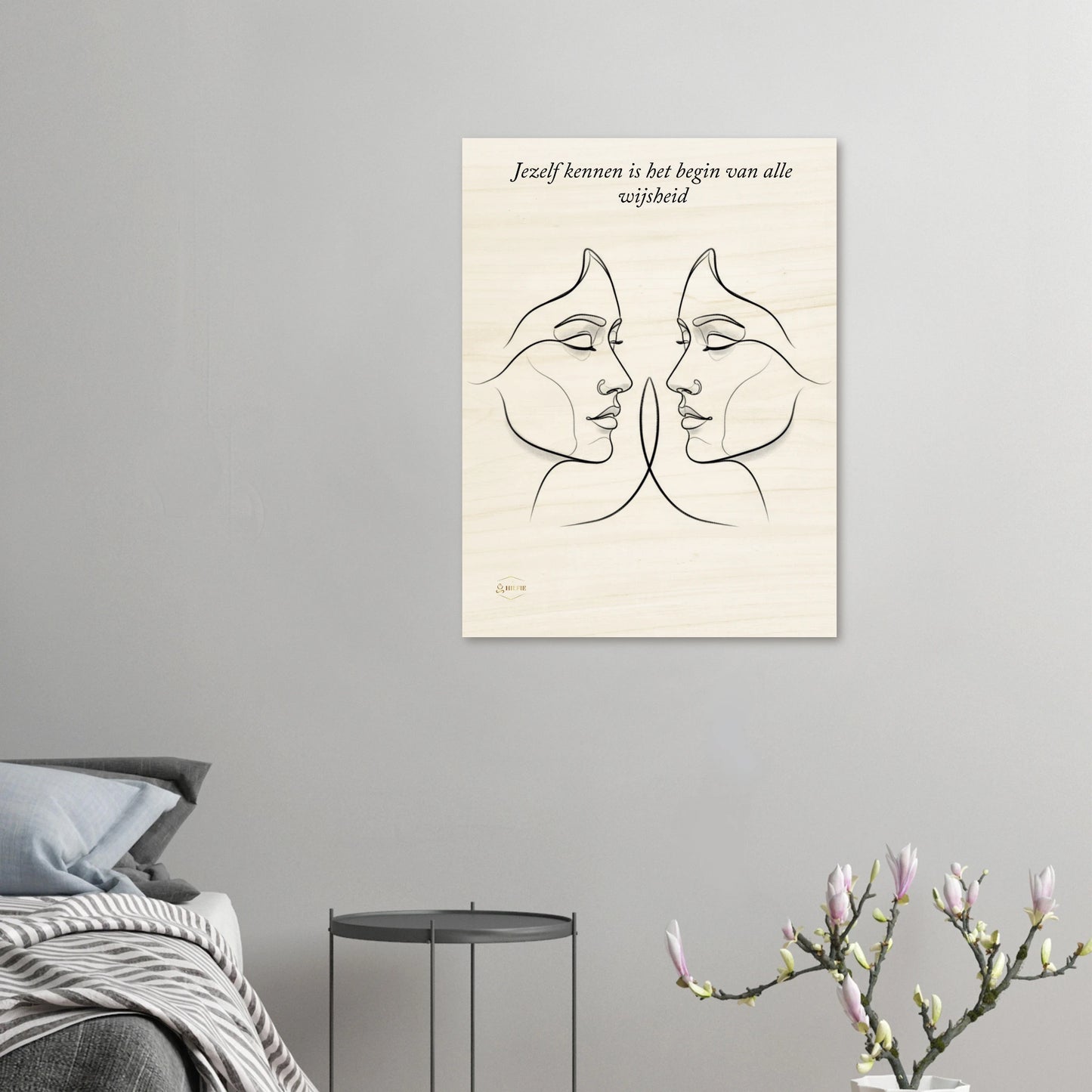 Wanddecoratie zelfreflectie houten poster stoïcijnse wijsheid detail lijst 60x80cm