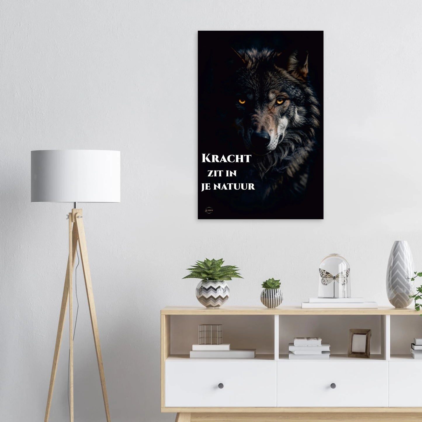 Wolf aluminium print 60x90cm hoekfoto kracht zit in je natuur motivatie dibond kunst