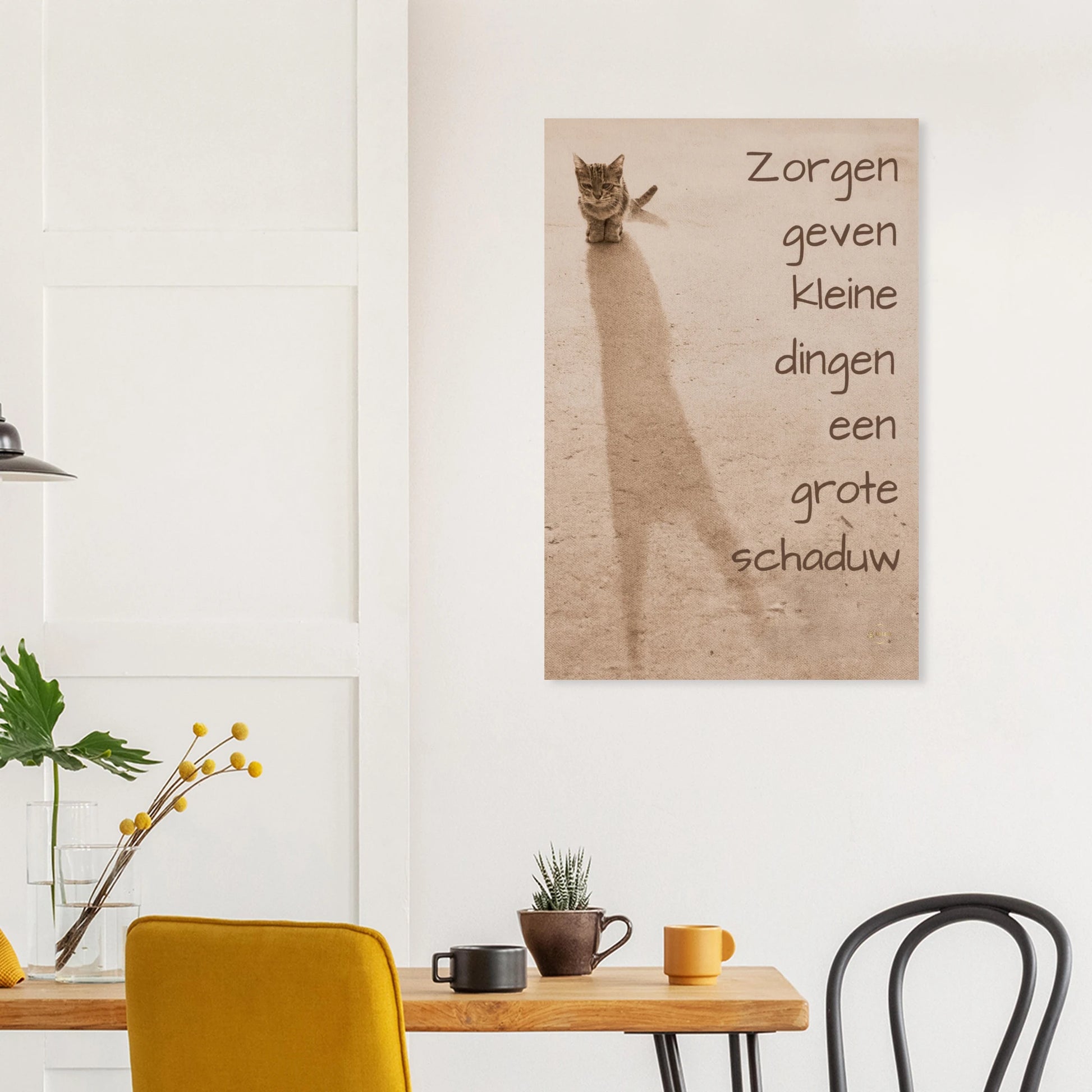 Motivatie poster 60x90cm zorgen kleine dingen grote schaduw kitten leeuwenschaduw wanddecoratie rust
