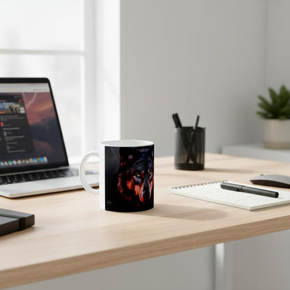 Wolf mok 325ml mystieke wolf gele ogen zwart rood blauw koffie mok keramiek