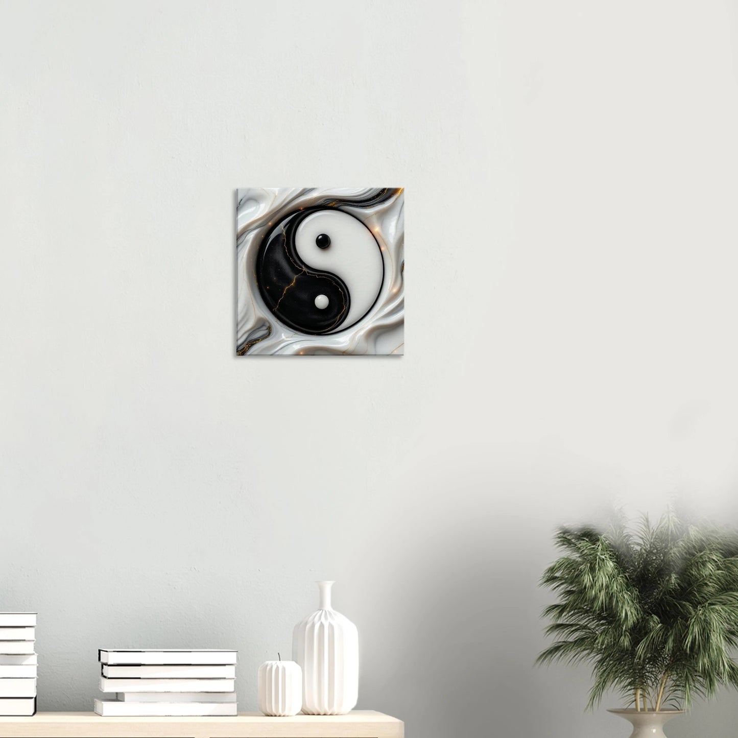 Canvas schilderij wanddecoratie 40x40cm Yin Yang zwart wit balans muur schilderijen woonkamer mindfulness