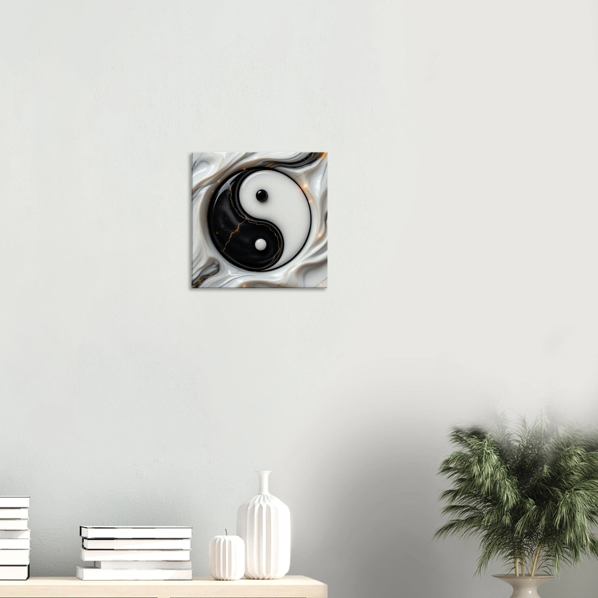 Canvas schilderij wanddecoratie 40x40cm Yin Yang zwart wit balans muur schilderijen woonkamer mindfulness