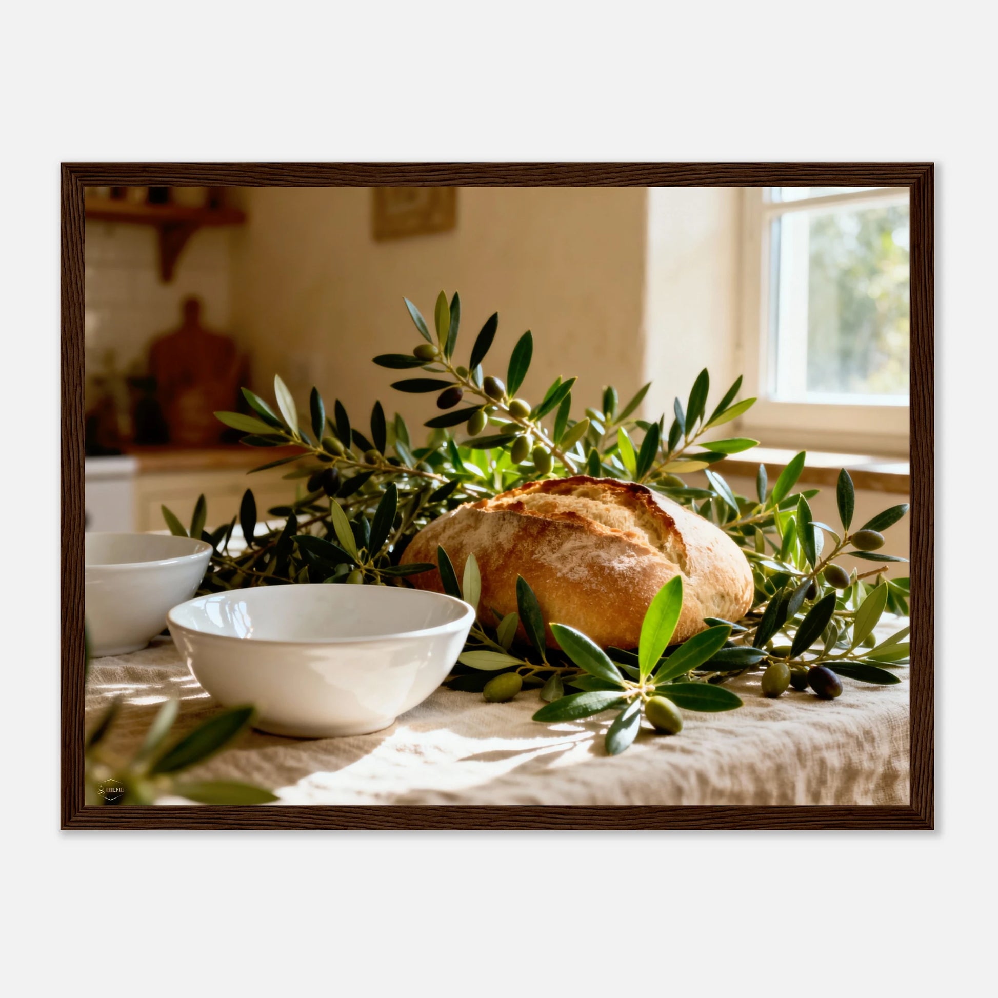 Landelijke keuken wanddecoratie brood 30x40cm houten lijst - Rustiek poster detail